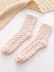 5 par damskich skarpetek termicznych w jednolitym kolorze, grubych, koralowych, pluszowych, do połowy łydki, poporodowych, jesienno-zimowych, pluszowych skarpetek domowych