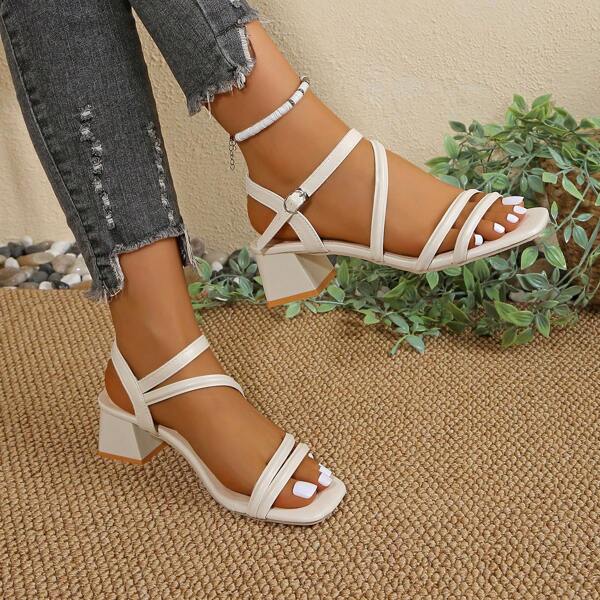 Women's Fashion High Heel Sandals, Net Cloth Chunky Heels Perfect For Summer Dresses