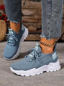 New Women's Fashion Casual Shoes, Solid Color Lace-Up Sneakers, Breathable Outdoor Running Shoes, Low-Top Comfortable Plus Size Women's Shoes, PVC Lace-Up Ladies Shoes, Breathable Comfortable Lightweight Soft Fitness Gym Outdoor Holiday Women Shoes