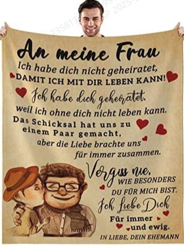 Fashionable And Daring Women's Wedding Anniversary Gift, "An Meine Frau" Lovely Plush Blanket, Birthday Gift, Wedding Gift, Gift Idea, Fluffy Wool Blanket, 150 X 130 Cm