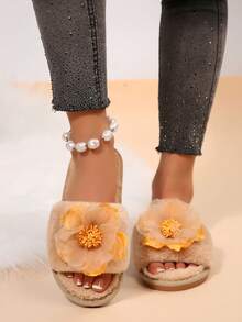 Pantuflas casuales con parche floral encantador para mujer, nuevas para otoño 2025. Pantuflas suaves y cálidas para exteriores en otoño/invierno con suela suave y esponjosa