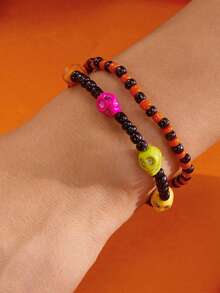 2件骷髅串珠纸卡手链套装