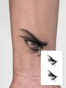 1pc Men's Herbal Temporary Tattoo, Small Eye Crying Abstract Art Gothic Design Suitable For Arm, Waterproof & Sweatproof, Lasts 7-14 Days - Black - View 1