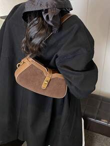 Stylish Color Block Patchwork Square Handbag,Women's New Fashion Versatile Shoulder/Crossbody/Underarm Bag For Commute - Coffee - View 3