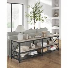 Mueble de TV, Mesa de TV para Televisores de hasta 70 Pulgadas, Ancho 160 cm, Marco de Acero, con Estantes, para Salón, Dormitorio, Marrón Rústico y Negro MLTV095B01 - Greige + Negro - Ver 2