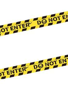 1pc 600cm/236in Plastic Halloween Horror Party Warning Isolation Tape Decoration Banner Background - Multicolor - View 5