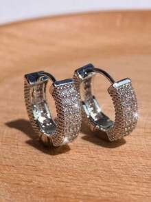 1对男士银色和金色圆环耳环，镶嵌立方氧化锆，闪亮嘻哈风格个性化珠宝 - 銀色 - 查看 4