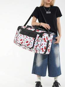 New Versatile Cherry Accent Travel Bag, Simple Large Capacity Shoulder Hand Carry Bag, Casual Foldable Outdoor Short Trip Bag, Storage Bag, Shoulder Crossbody Bag