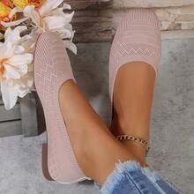 Women'S Black Woven Fabric Slip-On Flats - Casual Square Toe Shoes For Indoor & Outdoor Wear, All-Season Comfort With Rubber Sole, Breathable & Stylish Design - 墨綠色 - 查看 2