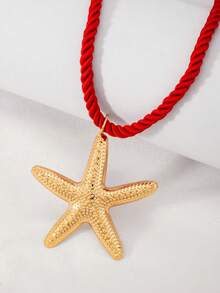 1 pieza Collar con colgante de estrella de mar de cuerda colorida estilo bohemio, adecuado para la playa y vacaciones - Collar halter con colgante de estrella de mar - Ver 3