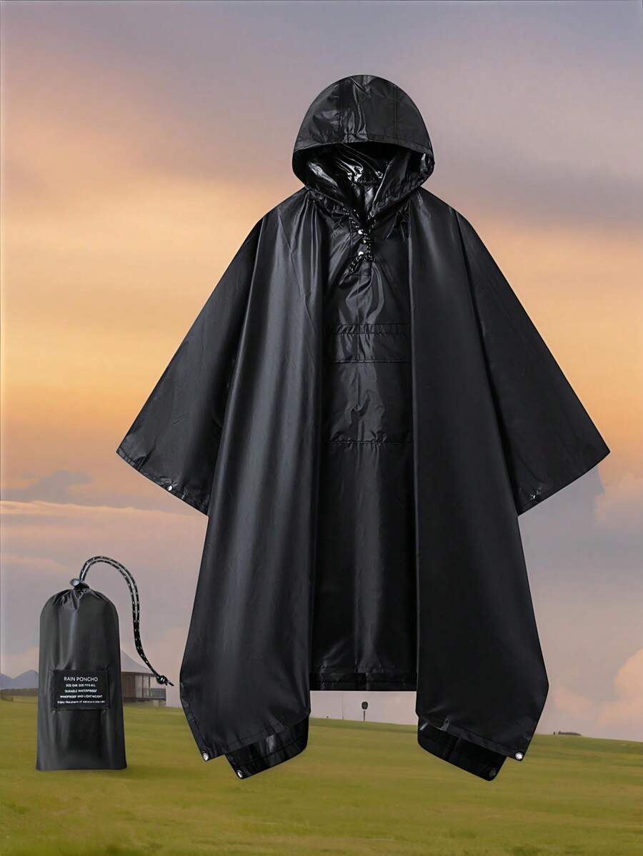 Poncho de ploaie multifuncțional 3 în 1 cu glugă și nasturi la decolteu, pelerină de ploaie portabilă cu buzunare, jachetă de ploaie ușoară pentru activități în aer liber pentru adulți
