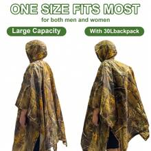3-In-1 Multifunctional Hooded Rain Poncho With Neckline Buttons, Portable Raincoat With Pockets , Lightweight Rain Jacket For Adult Outdoor Activities
