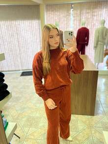 WOMEN'S WINTER MOUSSE KNITTING SET WITH PANTS AND BRAIDED BLOUSE - 查看 5