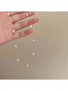 1pc Retro Invisible Fishing Line Faux Pearl Elegant Short Necklace - White - View 3