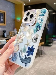 1pc Fashion Seashell Flower Whale Collage Aesthetic White IMD Anti-Fall Anti-Fingerprint Phone Case Compatible With IPhone 16/16Pro/16Plus/15/15ProMax/15Pro/11/12/13/14ProMax/11Pro/11ProMax/12Pro/12ProMax/13Pro/13ProMax/14Pro/14ProMax, Creative Premium - Multicolor - View 2
