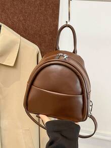 LECEY Fashion Cute Lightweight Shoulder Pu Small Backpack, Casual Ladies Go Out All The Small Bags, Retro Brown Mini Schoolbag - Coffee Brown - View 5