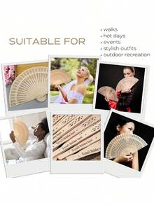 1 chiếc quạt gấp bằng gỗ Nhật Bản - Quạt tre cầm tay thanh lịch có hoa văn chạm khắc rỗng, quạt phong cách phương Đông truyền thống dùng cho tiệc cưới/tiệc cô dâu/trang trí nhà cửa/quà tặng tiệc (sẵn sàng làm quà tặng) Quay lại trường học - A - Xem 4