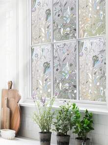 Privacy Film Floral,Glass Shower Door Cover For Privacy,Decorative Stained Glass Window Film, Sun Blocking Window Clings Renter-Friendly Static Cling - White - View 5