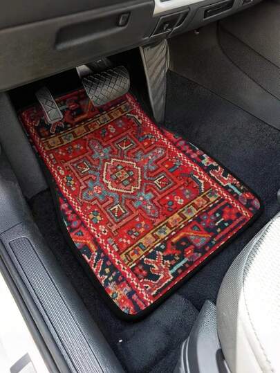 4 件套复古波西米亚汽车脚垫套装 - 柔软水晶天鹅绒前后地毯，土耳其/图案，防污，可水洗和防滑设计，为您的车辆增添复古魅力和时尚内饰