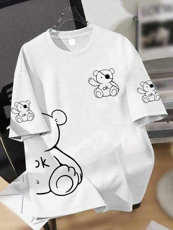 Girls T-Shirt Cute Playful | Black With Bear OK Print | Casual Everyday Soft Style | Teen Girls Clothing