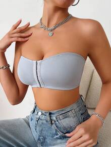 4PCS Women's's Comfortable Multicolour Front Closure Casual Ventilate Strapless Wireless Sexy Soft Lightweight Solid Bralette Lingerie Underwear No Padding Bra - Multicolor - View 6