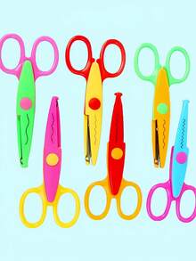 6/12 Pcs/Set Craft Scissors With Decorative Edges, ABS Resin Scrapbooking Scissors, 6 Patterns, Smooth Cutting, Fun And Colorful,School Supplies,Back To School