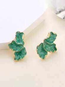 1 对时尚优雅三瓣珐琅金属花卉耳钉，多种颜色 - 橘色 - 查看 9