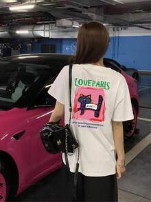 100% Cotton Ladies Short Sleeve T-Shirt, Stylish, Loose, Casual Crew Neck Top - 白色 - 查看 1