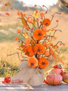 1PC Autumn Decoration Thanksgiving Tree Pumpkin Maple Leaf Berry Home Pumpkin Desktop Decoration Halloween Thanksgiving Decoration Interior,Fake Plants