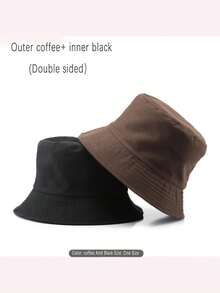 1 件男女通用双面纯色户外太阳帽，时尚防晒渔夫帽 - 彩色 - 查看 14