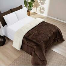 Queen Sherpa Blanket With Sheepskin Comforter 2.40m X 2.20m - 鏽棕色 - 查看 2