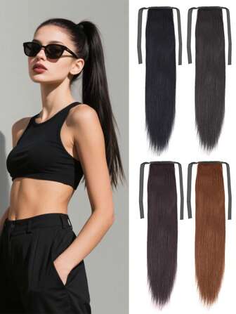 24 Inch Synthetic Zip Tie, Ponytail Extension, Straight Hair Piece, Ponytail Wig Suitable For Various Occasions