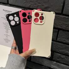 Funda para teléfono de color sólido, resistente a caídas, compatible con modelos 12, 13, 14, 15, 16 Pro Plus. Diseño con orificios para colgar en las 4 esquinas. Incluye cordón para colgar. Ideal para uso diario. Material: TPU (no incluye cordón). - Rosa Fucsia - Ver 7