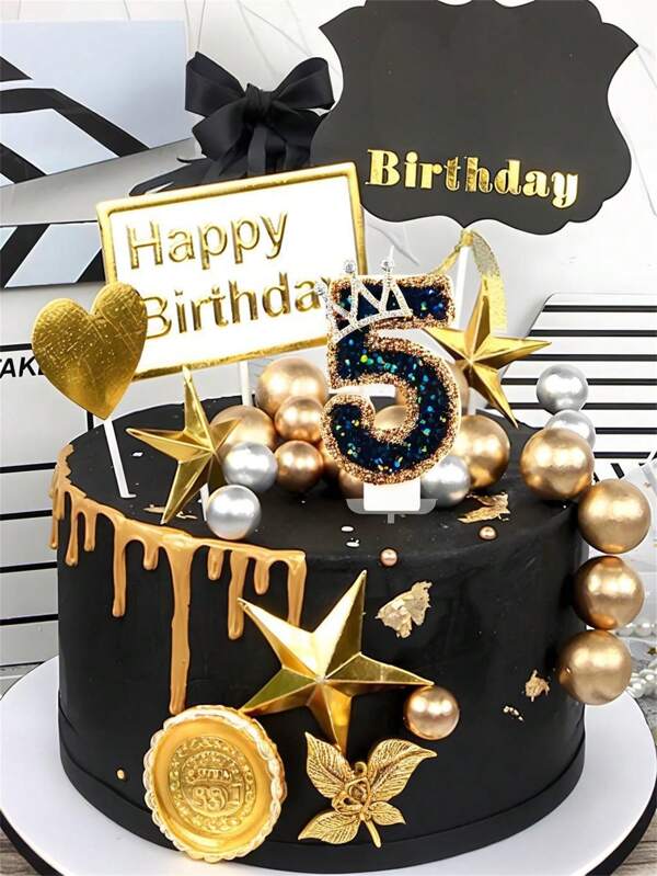 1 pieza, Velas de número de cumpleaños real del 0 al 9, velas para pastel con polvo metálico dorado de corona real y velas de número de cumpleaños con brillo artesanal, aptas para decoración de cumpleaños, graduación, inauguración de casa y fiestas de bodas para hombres y mujeres