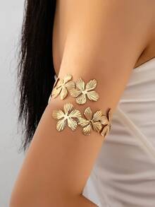 1 Pieza Brazalete con charm floral geométrico metálico, apto para uso diario de mujeres - Dorado - Ver 6