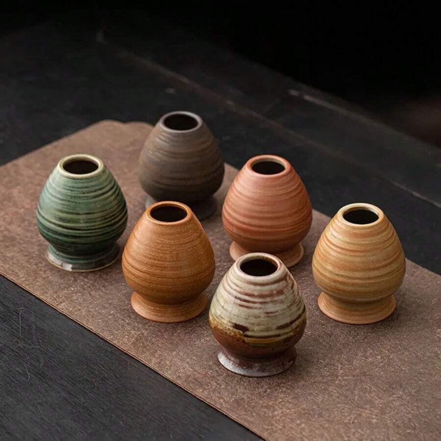 1pc Japanese Kiln-Fired Spiral Matcha Whisk Holder, Handmade Coarse Pottery Vintage Antique Ceramic Tea Accessories, Songhua Dynasty Chanoyu Tea Tools - Multicolor - View 1