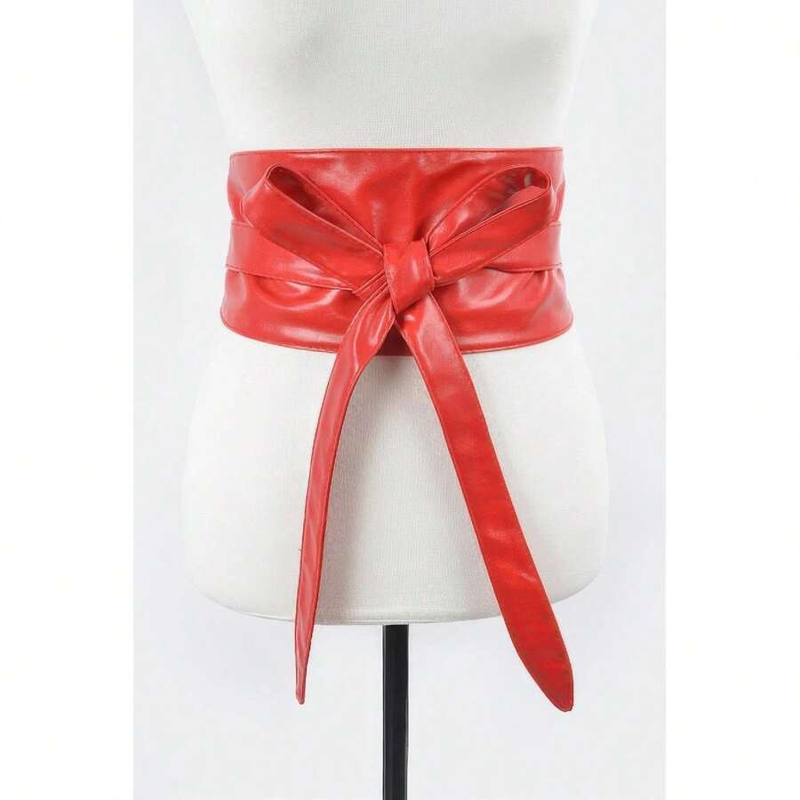Tie Front Leather Belt - 紅色 - 查看 1