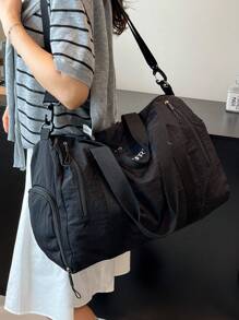 Bolsa de Viagem Multifuncional Unissex com Impressão de Letras, Grande Capacidade de Armazenamento de Roupas com Compartimento para Sapatos, Alça de Ombro Destacável e Ajustável, Adequada para Viagem, Férias, Esportes, Bolsa de Fitness para Acessórios Escolares e Materiais Escolares