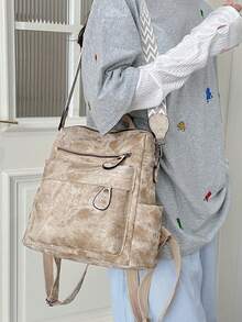 2025年新款中号旅行背包女背包女式真皮背包女孩女士书包 - 卡其色 - 查看 2