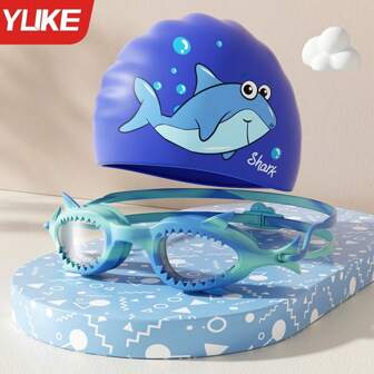 2pcs/Set Kids Swim Goggles + Swimming Cap, Anti-Fog Small Frame Protective Swim Goggles, Swimming & Diving Training Professional Equipment