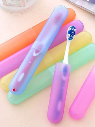 1/2/4 件糖果色便携式防尘牙刷盒架，户外旅行塑料牙刷容器收纳盒，透气牙刷收纳盒，适合露营、商务旅行和学校，颜色随机，个人护理收纳小工具，浴室配件，浴室小工具