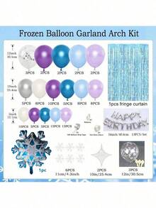 134pcs/Set Frozen Balloon Garland Arch Kit, Includes 1*2m Tassel Curtain, Snowflake Decor, Pearl Accents, Metal Balloons In Blue, Purple, White And Colorful Paper Balloons, Suitable For Fairy Tale Birthday, Snow Queen Or Princess Theme Party Decor - Khaki - View 3