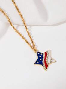 1pc Fashionable American Independence Day Red White Blue Star/Water Drop Shaped Pendant Necklace, European And American Creative Design - Multicolor - View 3