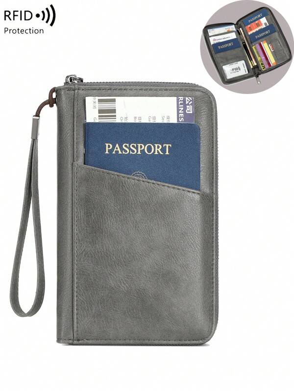New RFID Anti Magnetic Wallet Zipper Passport Bag Certificate Bag Ticket Storage Bag Multi Functional Passport Wallet Large Capacity Wallet Fashion Travel Bag Airplane Travel Bag For Overseas Travel