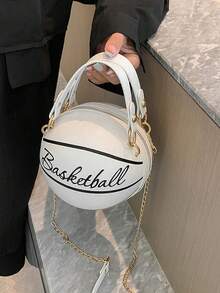 女士单肩包、新奇包包、篮球形状链条包迷你字母图形篮球设计圆形包、时尚链条单肩圆形钱包、手提拉链包 女士单肩包、新奇包包篮球形状链条包迷你字母图形篮球设计圆形包、时尚链条单肩圆形包、手提拉链包篮球手提包小圆包 BasketbalBag 字母印花单肩包款式随机发货 - 米色 - 查看 3