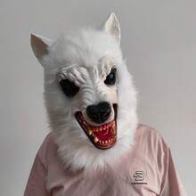 ハロウィンのリアルな白いオオカミのマスク、コスプレ仮面舞踏会パーティーの小道具 - ホワイト - チェックする 2
