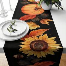 Un conjunto de 4/6 individuales para mesa y 1 camino de mesa, diseñados en un estilo temático de otoño con estampados de calabaza y hojas de arce, adecuados para mesas de comedor, muebles, decoraciones de fiestas festivas y pueden usarse tanto en interiores como en exteriores, lo que lo convierte en una elección ideal para la decoración de Acción de Gracias y otoño. - Multicolor - Ver 23