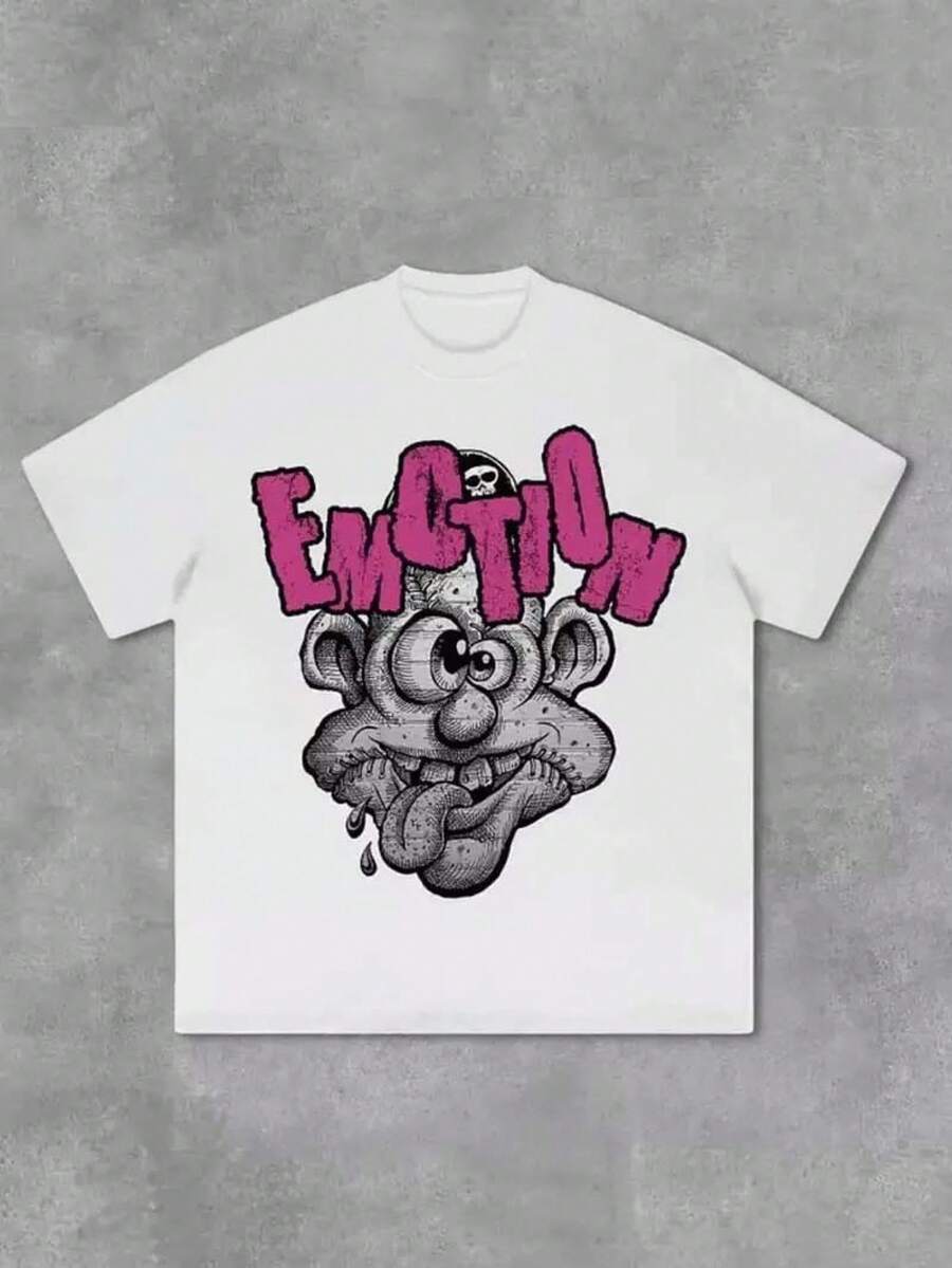 Teen Girl Shirts Y2k Style T-Shirt With Funny Emotion Monkey Graphic Print Short Sleeve Round Neck Breathable Fabric Teen Girl Outfits - trắng - Xem 1