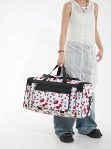 New Versatile Cherry Accent Travel Bag, Simple Large Capacity Shoulder Hand Carry Bag, Casual Foldable Outdoor Short Trip Bag, Storage Bag, Shoulder Crossbody Bag