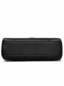 1 pieza Bolso bandolera de mujer de unicolor, con decoración de letras de metal, correa para el hombro desmontable, patrón floral vintage elegante, costuras reforzadas, solapa con cierre magnético, adecuado para compras, monedero, cosméticos, ir al trabajo